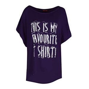 Fashion Star Women Printed Lagenlook Batwing Sleeve Round Neck T Shirt THS is My Fav Purple Plus Size (UK 20/22)