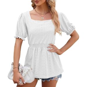 ASIYAN Women's Oversize T Shirt Vintage Short Sleeve Square Neck Tops Casual Loose Basic Summer Tee Shirts Blouse S-2XL Shirts Womens Casual (Color : White, Size : M)