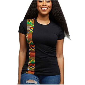 Janly Clearance Sale Woman Short Sleeve Shirt, Women's African Print T-Shirt Short Sleeve Casual Tee Tops Blouse, Women Plain Color Blouse, for Easter St Patrick's Day Deals (Black-XXL)