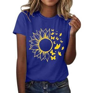 Lightning Deals Of The Day Prime Sale Angxiwan Womens Summer Tops Women Sunflower Summer T Shirt Plus Size Loose Blouse Tops Girl Short Sleeve Graphic Casual Tees Women's Shirts/Blouses Summer Top for Women UK