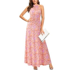 STYLEWORD Women's Floral Print Sleeveless Off Shoulder Elegant Summer Dress Ladies Halter Neck Maxi Long Dress(Floral-55,S)