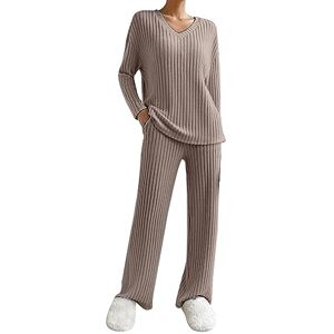 Lounge Wear Women Lounge Wear Sets for Women Uk Knitted Loungewear Sets Ribbed Co Ord Sets Two Piece Outfit Wide Leg Lounge Suits Comfy Leisure Wear Tracksuit Womens Full Set Casual Track Suits Ladies Pyjamas