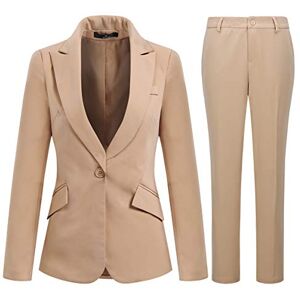 YFFUSHI Women 2-Piece Trouser-Suit Jacket Ladies Formal Office Business Blazer Coat Apricot