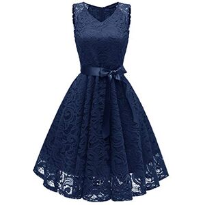 Janly Clearance Sale Women's Dress , Women Vintage Princess Floral Lace Cocktail V-Neck Party Aline Swing Dress , for Holiday Summer (Navy-XL