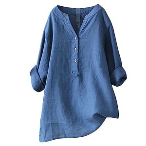 Nike Linen Long Sleeve Tops Women Multipack Loose Button Down Blouse Tops Cheesecloth Stand Solid Sleeve Collar Long Casual Women Shirt Women's Blouse Crop Fit Blouses Sales Holiday Essentials for Women
