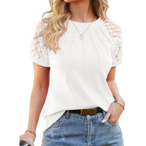 Beluring Ladies Summer Tops Short Sleeve Blouses Casual Shirts Round Neck T Shirt, White Size 22-24