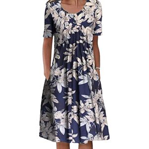 Colisha Womens Summer Casual Floral Midi Dress Scoop Neck Boho Beach Ladies Dresses with Pockets #5 XXL