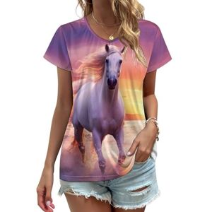 Songting White Horse Womens V Neck T Shirts Cute Graphic Short Sleeve Casual Tee Tops S