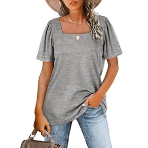 Aokosor Ladies T Shirts Womens Square Neck Summer Tops Puff Sleeve Casual Tshirt Grey Size 10-12