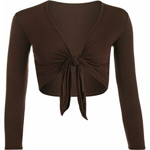 WearAll New Ladies Shrug Tie Up Long Sleeve Top Womens Dark Brown 12/14