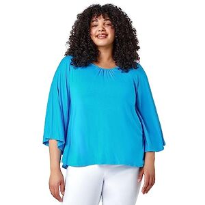 Roman Curve Stretch Jersey Cape Sleeve Top for Women UK - Ladies Everyday Holiday Spring Summer Round Neckline Comfy Soft Evening Vacation Work Party - Turquoise - Size 22