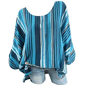 Overdose Women Summer Striped Print Baggy Blouse Casual Loose Crew Neck 3/4 Sleeve Tunic Tops Pullover Shirt(Blue,XXL)