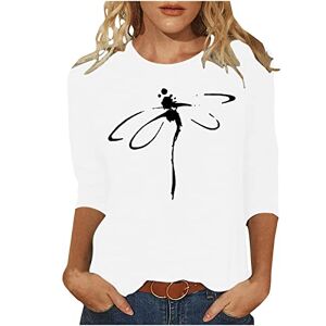 Ladies Tops Summer Sale Clearance! Womens Tops Clearance 3/4 Sleeve Lightweight Workout Tee Blouses Dragonfly Painting Pattern Print Round Neck T Shirt Top Comfy Outgoing Lounge Tunic Trendy Tshirt S-5XL