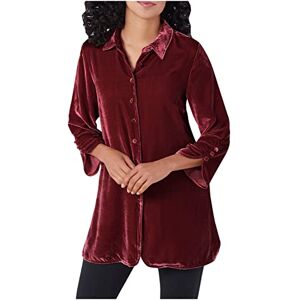 Plus Size Tops 0712a62708 Long Sleeve Workout Shirts for Women Velvet Tops Women Shirt Solid Lapel Top Gold Wine Business Office Holiday Top Henley Tops for Ladies Baggy Tops Basic Shirt for Vacations