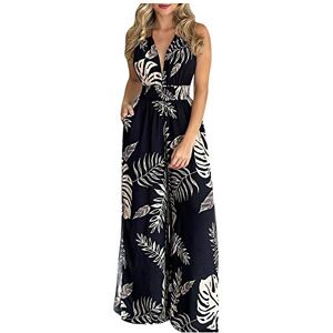 Janly Clearance Sale Women's Dungarees, Women Fashion Halter Backless Slit Leg Floral Print Jumpsuit for Summer Holiday