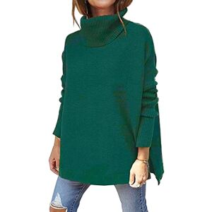 CNFUFEN Ladies Turtleneck Chunky Knit Jumpers Winter Fashion Clothes for Women Ladies Casual Long Sleeve Top Baggy Turtleneck Sweater for Women UK Dark Green Size L(14-16)