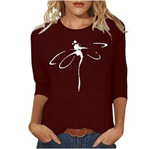 Ladies Tops Summer Sale Clearance! Womens Tops Clearance 3/4 Sleeve Lightweight Workout Tee Blouses Dragonfly Painting Pattern Print Round Neck T Shirt Top Comfy Outgoing Lounge Tunic Trendy Tshirt S-5XL