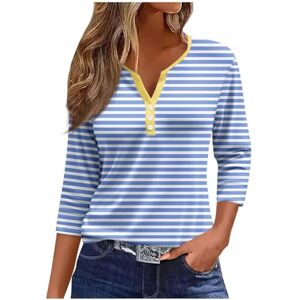 FunAloe Summer Tops Women's T-Shirts Casual Loose White T Shirt Women Striped White Blouses for Women UK Button Women's T-Shirts V Neck Graphic Tee 3/4 Sleeve Tops for Women UK