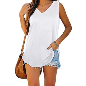 Miolasay Womens Summer Sleeveless Shirts Vest Ribbed V Neck Sleeveless Solid Tank Tops Ribbed Party Streetwear Loose Cami Tops (A-White, L)