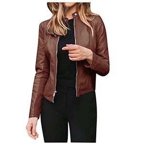 CHAOEN Women's Faux Leather Jackets Plus Size PU Moto Motorcycle Classic Biker Jacket Zip Up Short Outwear Ladies Casual Fashion Coat, 02-Orange