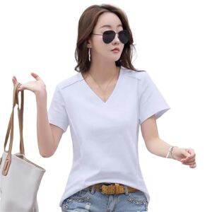 MITALITY T Shirts For Women Summer Women's Solid Color Casual Versatile Short-sleeved T-shirt V-neck Cotton Slim And Elegant Women's T-shirt-white-xl