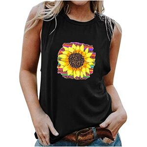 Asymmetrical Tops For Women Womens Tank Tops Long Torso Summer Sunflower Print Casual Loose Fit T-Shirt Sleeveless Crewneck Graphic Tunic Tees UK Size