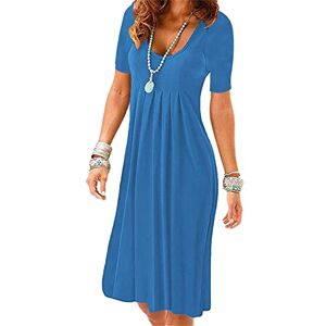 YMING Women's Knee Length Summer Dress Round Neck Plus Size Dress Short Sleeve Dress Blue 3XL