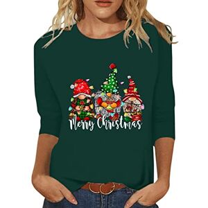 Dantazz Womens Christmas Casual Fashion Dwarf Elder Printing Crew Neck Three Quarter Sleeve Tops T Shirt Blouse Women Warm Sweats (Green-C, XL)