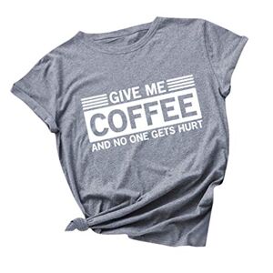 Womens Tops, SHOBDW Ladies Give Me Coffee Letter Printed Large Size Short Sleeve T-Shirt Girls Female Casual Fashion Summer Loose Blouse Clothes(Gray,L)