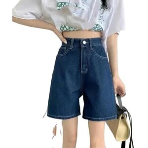 YJHLY Women'S Shorts Summer Denim Shorts For Women High Waisted Wide Leg Shorts Streetwear Blue Loose Casual Denim Shorts Female-Dark Blue-L