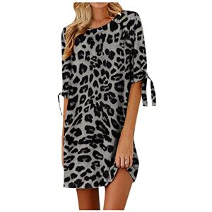 Womens Summer Casual Dress Short Sleeve Crew Neck T Shirt Dress Leopard Print Loose Dress Beach Sundress - Women Mini Dresses Short Sleeve Casual Loose Tunic Round Neck Long Tshirt Mini Dress