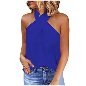 ClodeEU Halter Neck Vest Tops for Women UK Solid Color Sleeveless T Shirt Summer Crewneck Slim Fit Blouse Classic Tunic Tops Clothes Blue