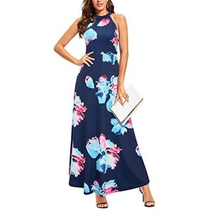 STYLEWORD Women's Floral Print Sleeveless Off Shoulder Elegant Summer Dress Halter Neck Maxi Long Dress (Floral05,S)