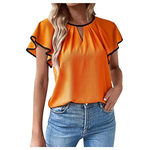 Summer Tops For Women Uk 0501a628 Summer Tops for Women UK Sales Ladies Tops Ruffled Plus Size Button Down Shirts Womens Short Sleeve Blouses Stripe Keyhole Women New Plain Hollow V Neck Back Shirts New Back Shirts Orange
