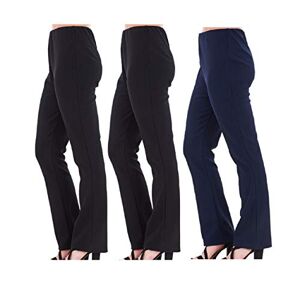 Ideal Online Ladies (Pack of 3) Stretch Bootleg Trousers Ribbed Women Bootcut Elasticated Waist Pants Work WEAR Pull ON Bottoms Plus Sizes 8-26 (as8, numeric, numeric_12, regular, long, 2 Black 1Navy)
