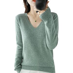 Kelsiop Ladies Sweater Autumn Winter Cashmere Knit V Neck Sweater Casual Soft Slim Basic Sweater Sweater Green L