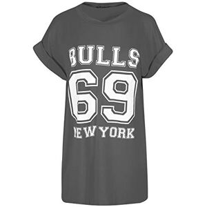 Be Jealous Fashion Star Womens Summer Round Neck Printed Turn Up Sleeve Loose T-Shirt Top S/M (UK 8/10) Bulls Charcoal