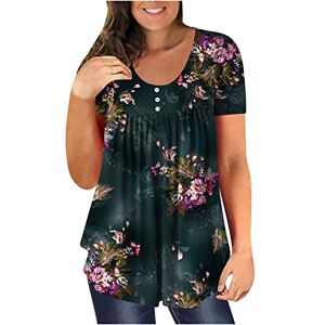 Zeiayuas Tunic Tops for Women UK Plus Size 22/24,Ladies Blouses Clearance Button Floral T Shirt Loose Fit Casual Short Sleeve Longline Summer Graphic Tee Fashion Long Length Pleated Shirts Blouse