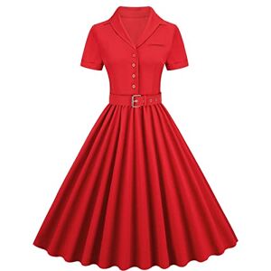 1940s Dresses for Women Vintage, Classy 50s Style Cocktail Audrey Hepburn Short Sleeve Peter Pan Collar Rockabilly Retro Swing Dress A Line Midi Summer Party Dress Ball Prom Gown Red L