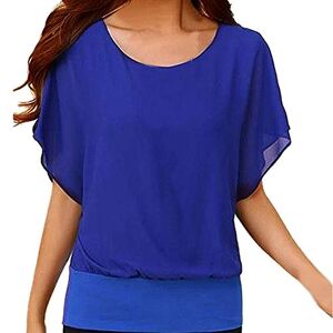 Ladies Summer Tops Ladies Blouses Women's Batwing Sleeve Chiffon T Shirt Short Sleeve Casual Top Short Loose Crew Neck Bubble Hem Summer Tops Beathable Comfortable Women Daily Work Tee Shirt Womens Shirt and Blouse