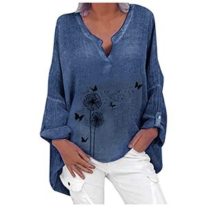 Off Shoulder Tops For Women Kmdwqf Women Casual Cover Up Blouse Tops Dark Blue Blouse Engagement Gifts Business Top Print Women Plus Loose Floral Size Sleeve Shirt V-Neck Blouse Casual Long Women's Blouse Sale Clearance