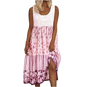 ⭐ladies Dress Uk 230303b181 Maxi Dresses for Women UK Casual Dresses for Women UK Size 18 UK Sale Women Summer Fashion Crewneck Loose Sleeveless Patchwork Dress Spaghetti Strap Print Sundress for Special Occasions Pink