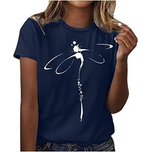 Funaloe 2023 Summer Tops For Women Uk Clearance Sale Summer Tops for Women UK, Women Tops and Blouses Womens Short Sleeve Tops Plus Oversized Tops Shirts Elegant Crewneck Dragonfly Print D T-Shirt Shirts Women Fashion Loose Tops Navy S