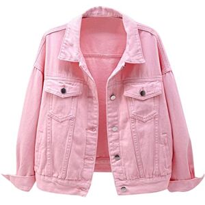 Ghemdilmn Western Blouse Women's Candy Coloured Denim Jacket for Women, Relaxed Fit, Casual Denim Trucker Jacket Denim Jacket Beads Women, pink, L