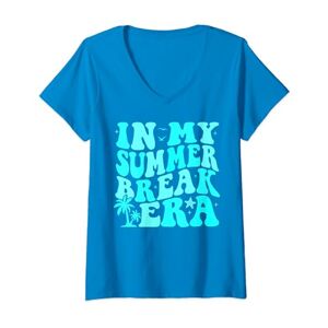 In My Summer Break Era Funny Vintage Teacher Womens In My Summer Break Era Funny Retro Groovy Last Day Of School V-Neck T-Shirt