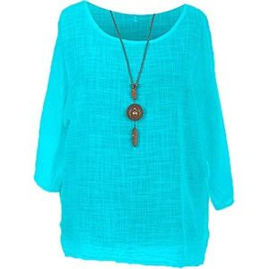 Storm Island Ladies Italian Lagenlook Tunic Cotton Top Women Round Neck Necklace Quirky Shirt (Turquoise, One Size 10-18 UK)