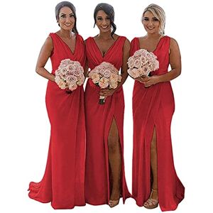 KURFACE Wedding Bridesmaid Dresses Plus Size Double V Neck Out Door Sleevelesss Formal Evening Party Gowns Red UK20