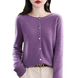 TeysHa Women's Cashmere Cardigan Sweater,Wool Crew Neck Button Down Long Sleeve Cardigan Sweater,Soft Warm Knit Elastic Jumpers (Magenta,Large)