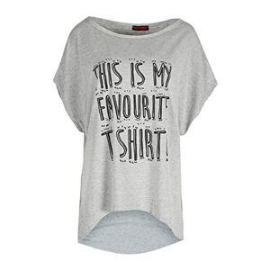 Fashion Star Women Printed Lagenlook Batwing Sleeve Round Neck T Shirt THS is My Fav Grey Plus Size (UK 16/18)