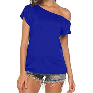 Generic One Shoulder T Shirts for Women UK Ladies Short Sleeve Solid Colour Summer Tops Casual Loose Fit Tunics Elegant Dressy Blouse Blue